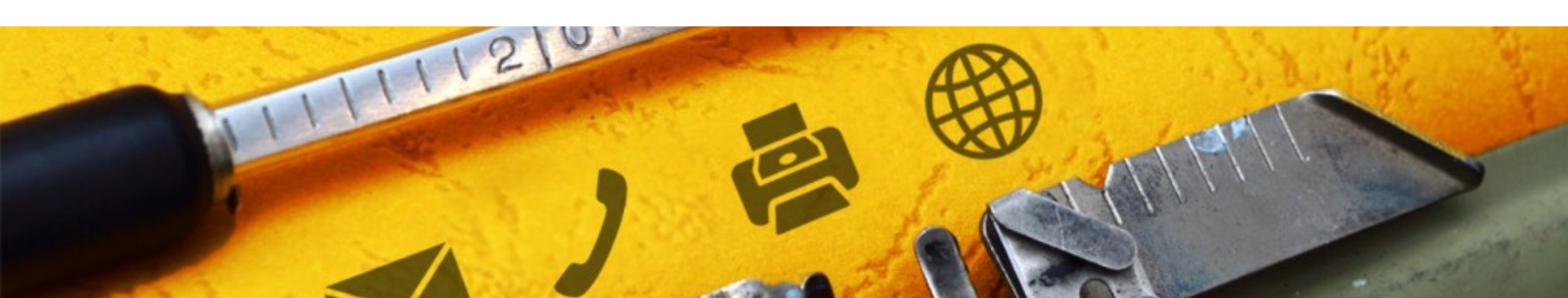 Communication and office icons on a yellow workbench